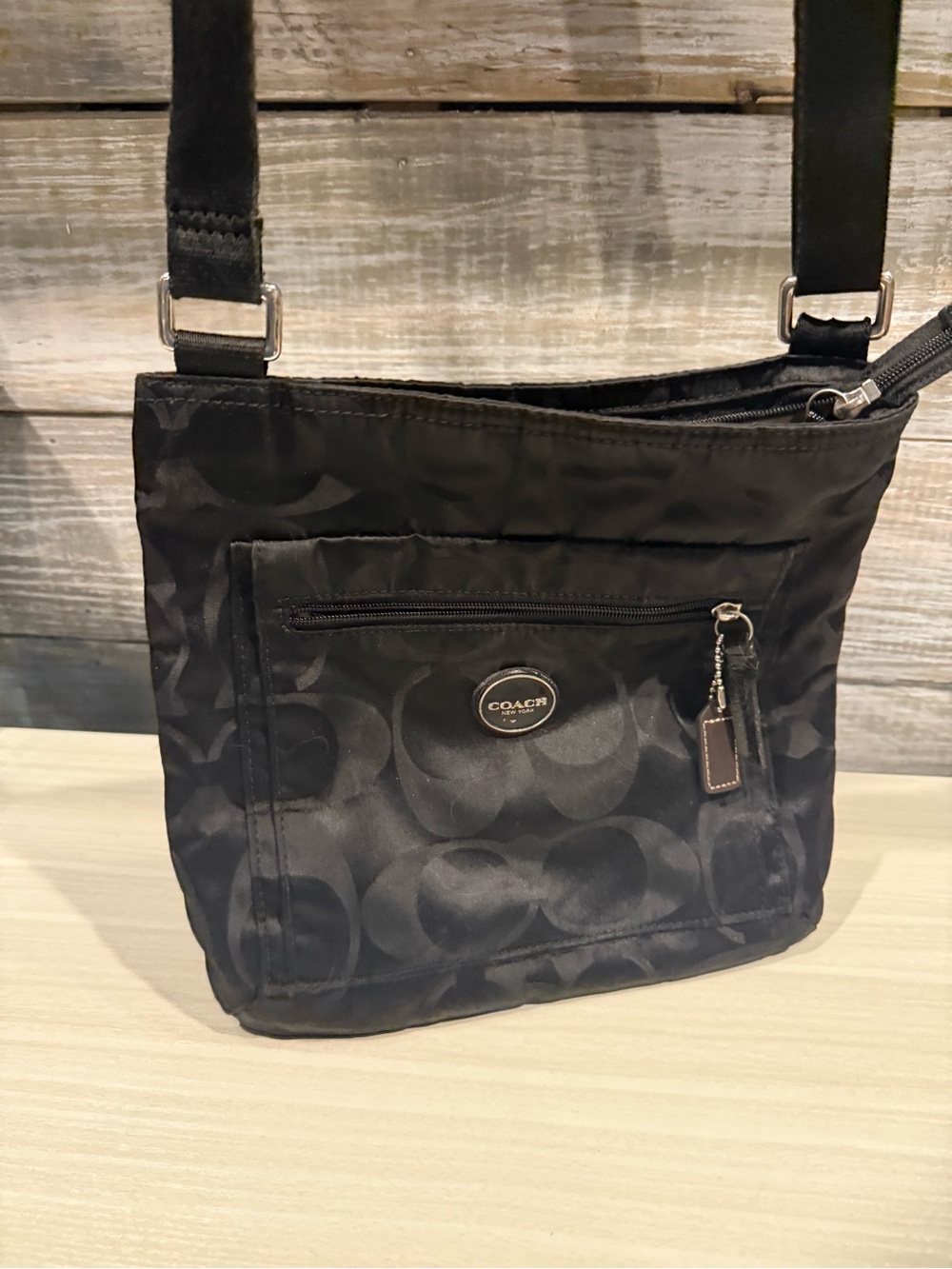 Coach Black Signature Nylon Crossbody Bag